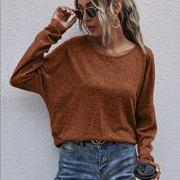 Twist back long sleeve sexy fall top burgundy red - Picture 4 of 6